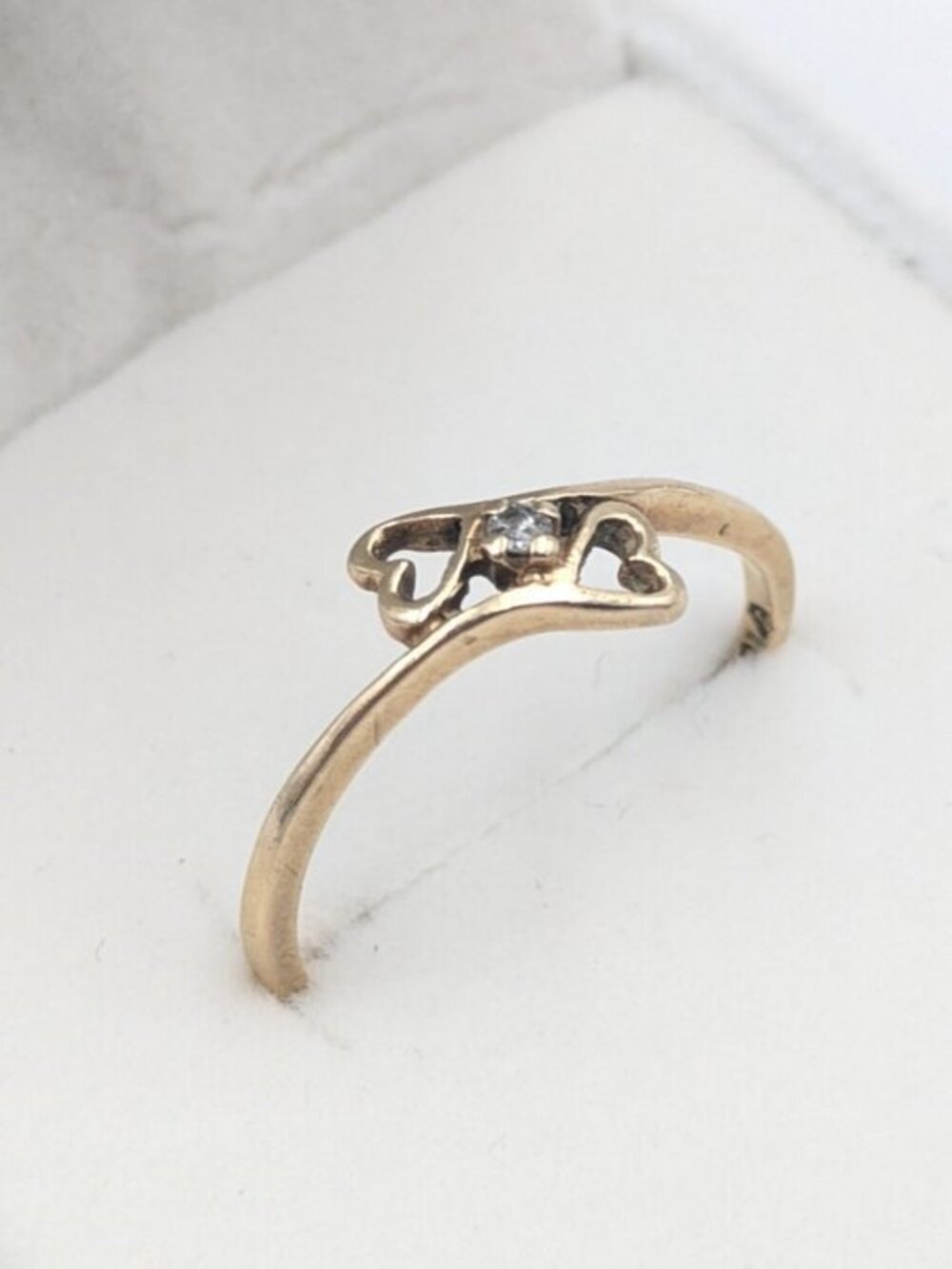 Vintage 10k Gold Ring Diamond Two hearts Yellow Gold 6.5